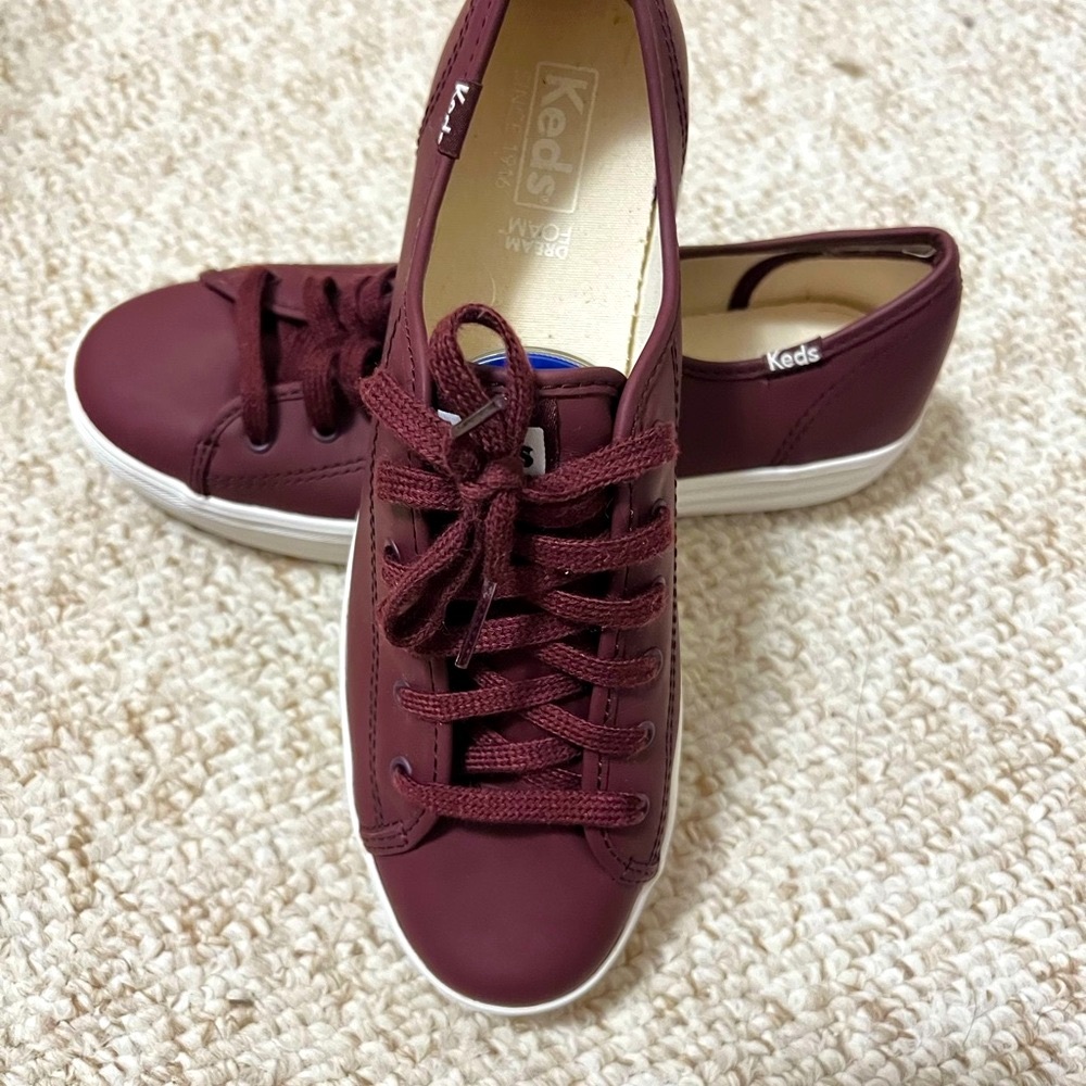 Keds Burgundy Leather Sneakers with Classic Design NWOT